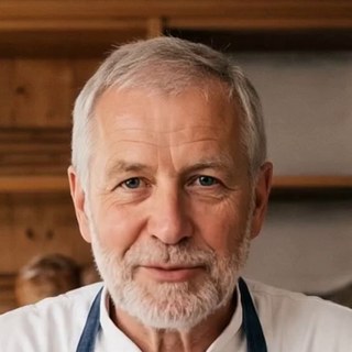 Konrad Baumann in seiner Backstube, eine mit KI gestaltete Erzählfigur